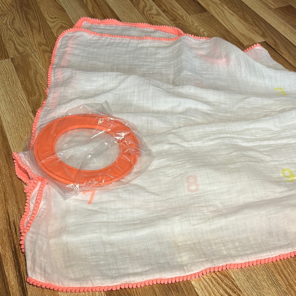 Baby Swaddle Blanket Babies In Neon Orange Cloud Island w/ birth months